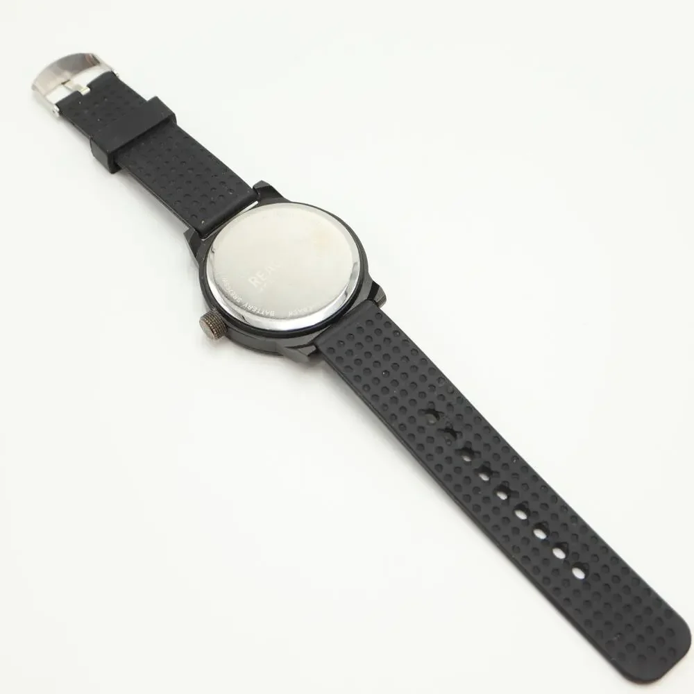 Kenneth Cole Reaction Mens Black Gold Tone Dress Watch 48mm w New Battery